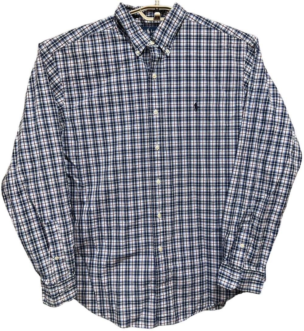 Vtg Ralph Lauren Shirt Mens XL Blue Red Plaid Classic Fit Button Up Long Sleeves